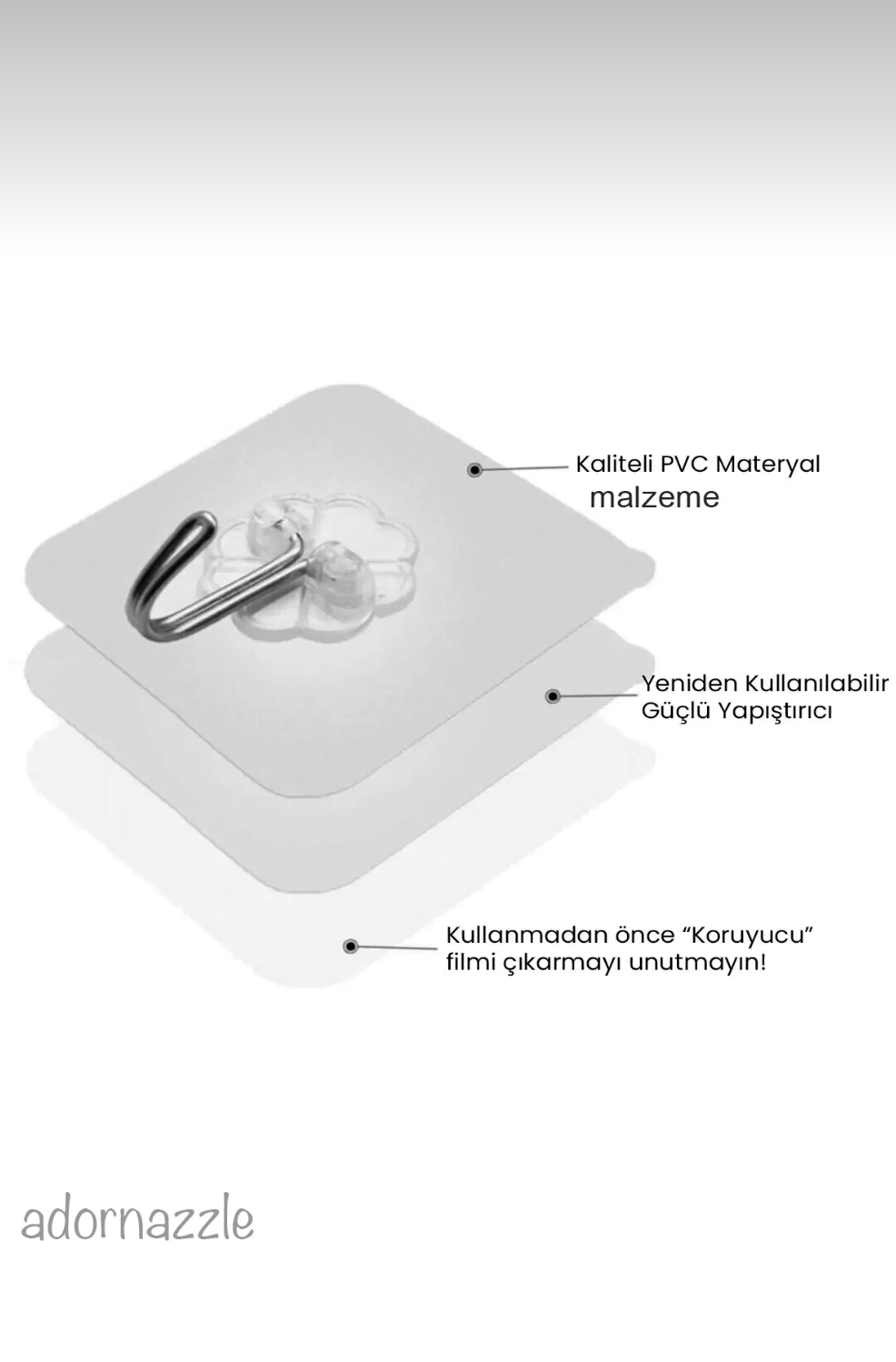 10 Adet Kapı Duvar Askısı, kendinden yapışkanlı şeffaf askı, güçlü kapı askısı,6x6cm